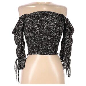 2 for $20 Blush Off Shoulder Mocked Elastic Crinkle Crop Top - Size Medium